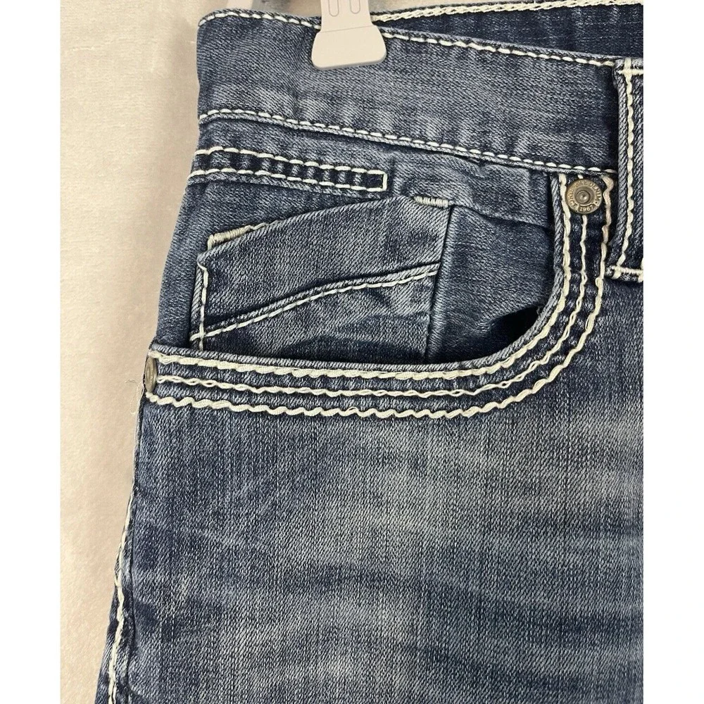 BKE Buckle Jake Jean Men 30L Blue Wash Straight Stretch Whisker Rodeo Cowboy
